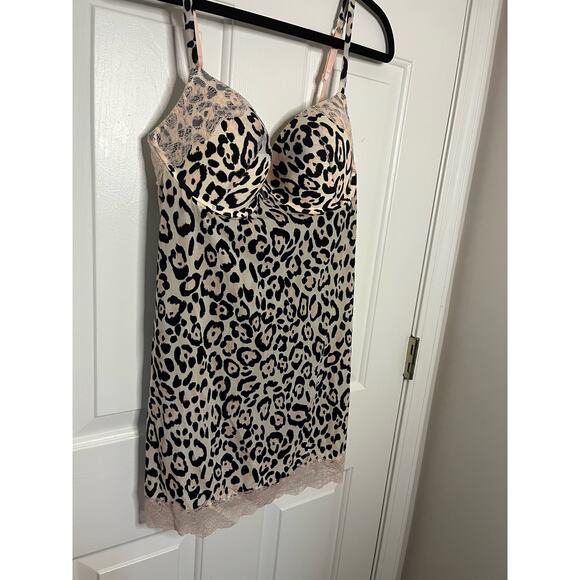 Victoria's Secret Nightgown Bustier Pink Cheetah Adj Straps Lace Details sz 36D - Picture 2 of 9